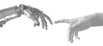 Robot and human hands, Michelangelo style